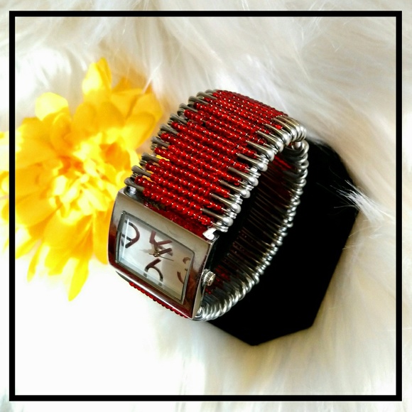Beautiful Bright Red Seed Beaded Safty Pen Watch - Picture 3 of 5